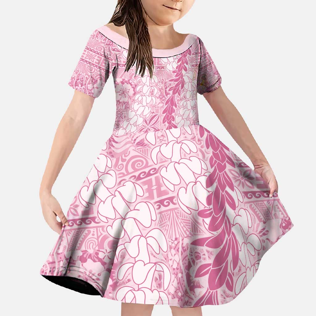 Pink Puakenikeni and Maile Lei Family Matching Summer Maxi Dress and Hawaiian Shirt Hawaiian Style Tribal Tapa Double Strand Lei