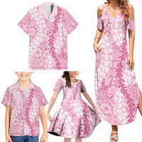 Pink Puakenikeni and Maile Lei Family Matching Summer Maxi Dress and Hawaiian Shirt Hawaiian Style Tribal Tapa Double Strand Lei