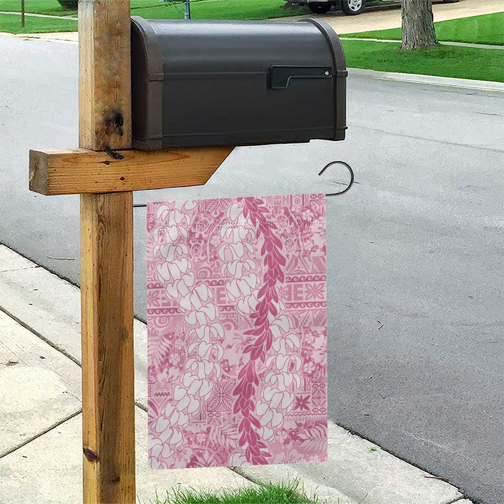 Pink Puakenikeni and Maile Lei Garden Flag Hawaiian Style Tribal Tapa Double Strand Lei