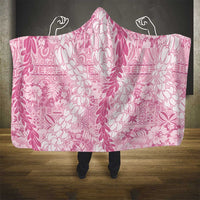Pink Puakenikeni and Maile Lei Hooded Blanket Hawaiian Style Tribal Tapa Double Strand Lei