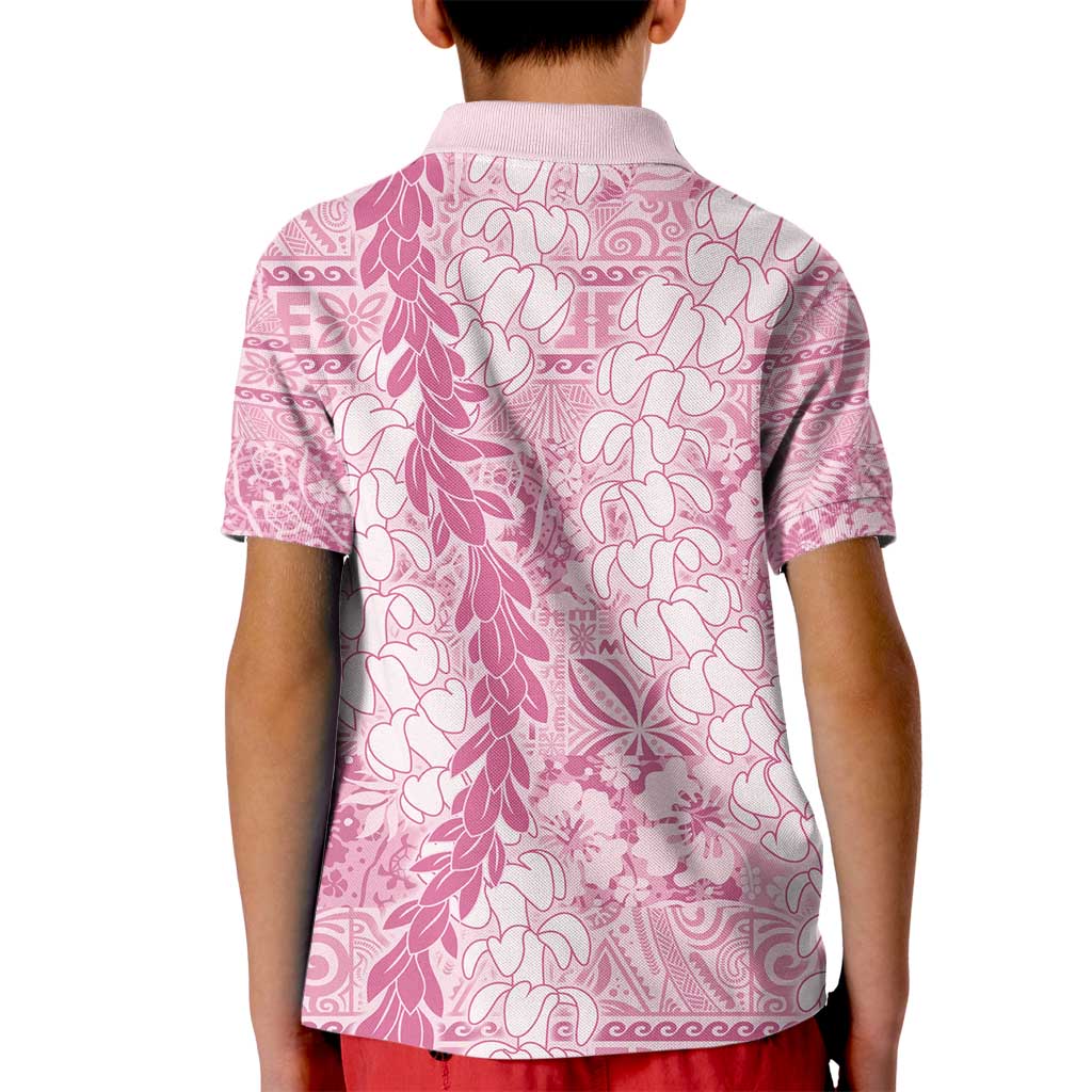 Pink Puakenikeni and Maile Lei Kid Polo Shirt Hawaiian Style Tribal Tapa Double Strand Lei