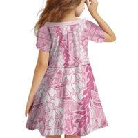 Pink Puakenikeni and Maile Lei Kid Short Sleeve Dress Hawaiian Style Tribal Tapa Double Strand Lei
