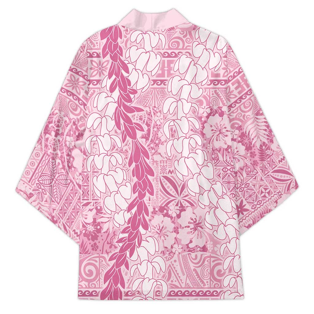 Pink Puakenikeni and Maile Lei Kimono Hawaiian Style Tribal Tapa Double Strand Lei - Polynesian Pride
