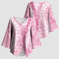 Pink Puakenikeni and Maile Lei Kimono Sleeve Blouse Hawaiian Style Tribal Tapa Double Strand Lei - Polynesian Pride