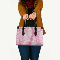 Pink Puakenikeni and Maile Lei Leather Bag Hawaiian Style Tribal Tapa Double Strand Lei - Polynesian Pride