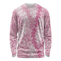 Pink Puakenikeni and Maile Lei Long Sleeve Shirt Hawaiian Style Tribal Tapa Double Strand Lei