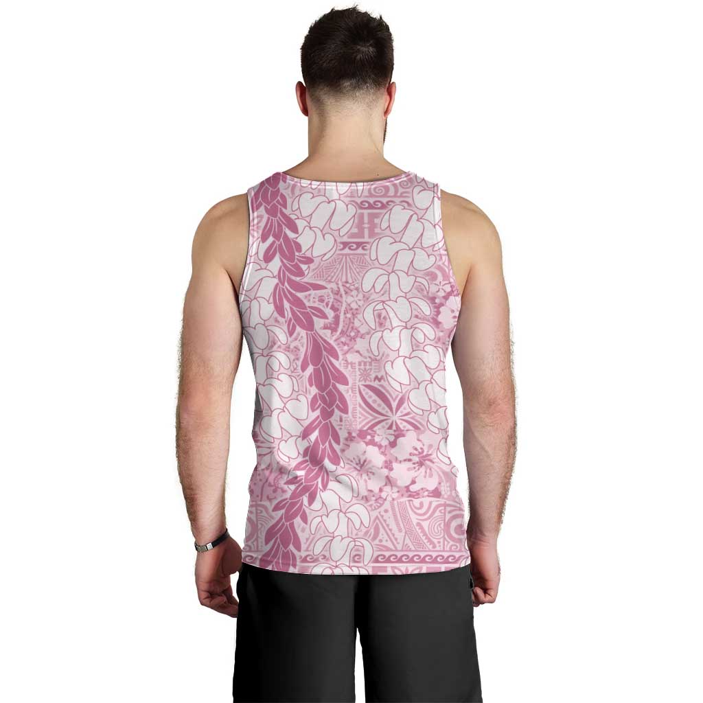 Pink Puakenikeni and Maile Lei Men Tank Top Hawaiian Style Tribal Tapa Double Strand Lei