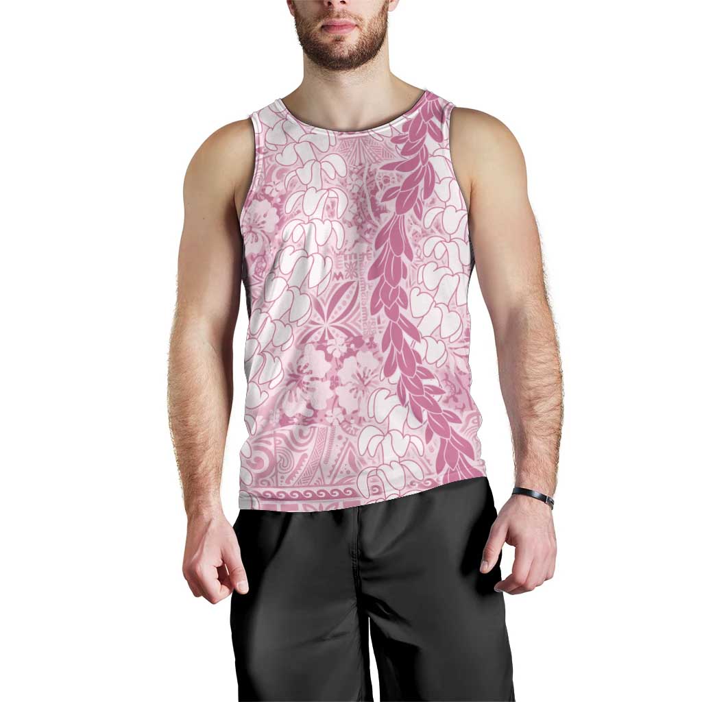 Pink Puakenikeni and Maile Lei Men Tank Top Hawaiian Style Tribal Tapa Double Strand Lei
