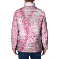 Pink Puakenikeni and Maile Lei Padded Jacket Hawaiian Style Tribal Tapa Double Strand Lei - Polynesian Pride