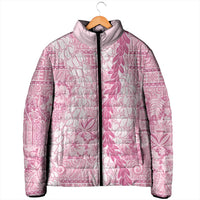 Pink Puakenikeni and Maile Lei Padded Jacket Hawaiian Style Tribal Tapa Double Strand Lei - Polynesian Pride