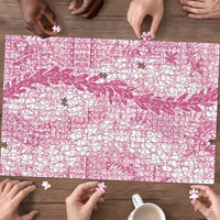 Pink Puakenikeni and Maile Lei Puzzle Hawaiian Style Tribal Tapa Double Strand Lei - Polynesian Pride