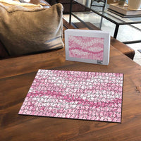 Pink Puakenikeni and Maile Lei Puzzle Hawaiian Style Tribal Tapa Double Strand Lei - Polynesian Pride