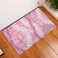 Pink Puakenikeni and Maile Lei Rubber Doormat Hawaiian Style Tribal Tapa Double Strand Lei