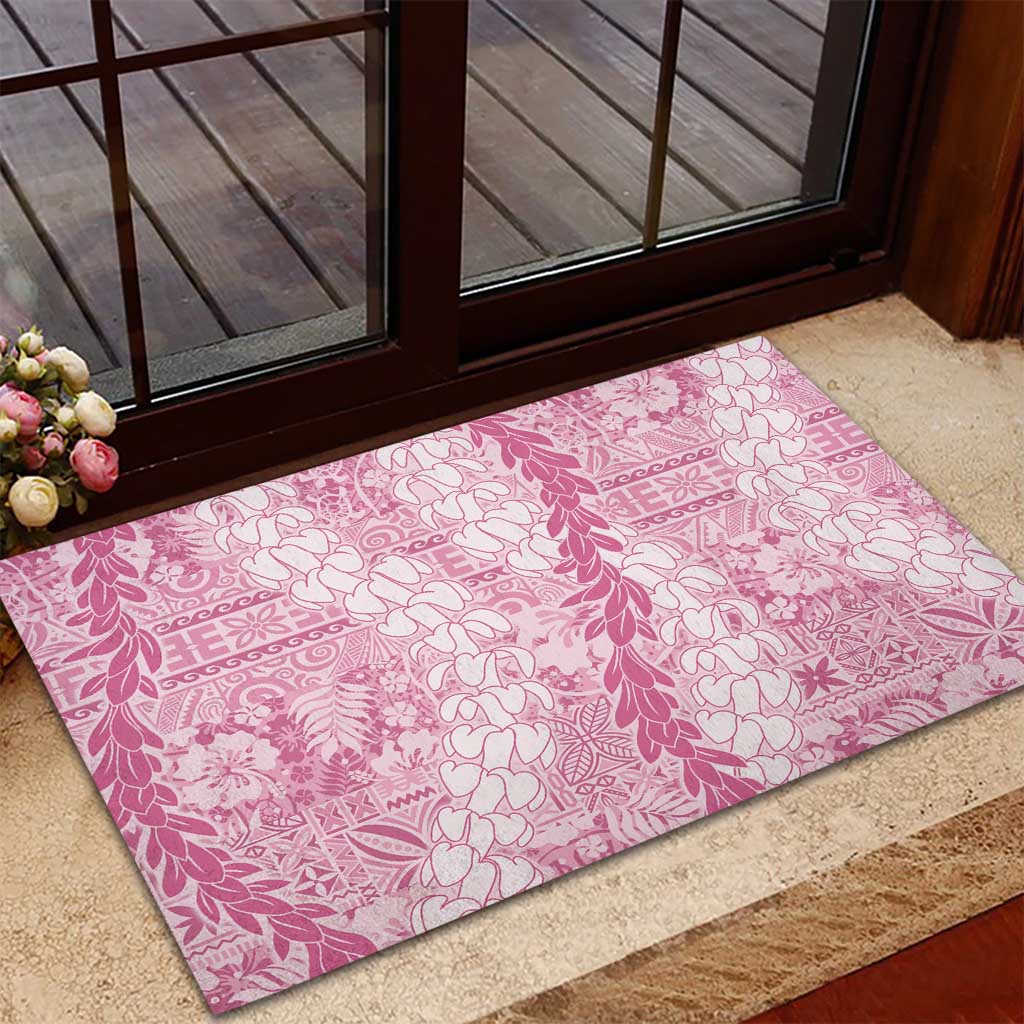 Pink Puakenikeni and Maile Lei Rubber Doormat Hawaiian Style Tribal Tapa Double Strand Lei
