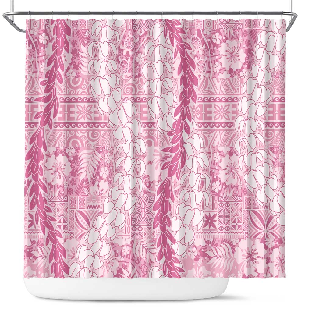 Pink Puakenikeni and Maile Lei Shower Curtain Hawaiian Style Tribal Tapa Double Strand Lei