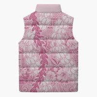 Pink Puakenikeni and Maile Lei Sleeveless Puffer Jacket Hawaiian Style Tribal Tapa Double Strand Lei - Polynesian Pride