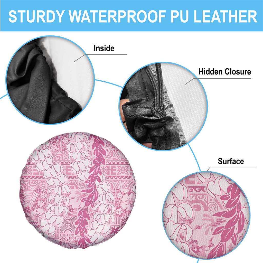 Pink Puakenikeni and Maile Lei Spare Tire Cover Hawaiian Style Tribal Tapa Double Strand Lei