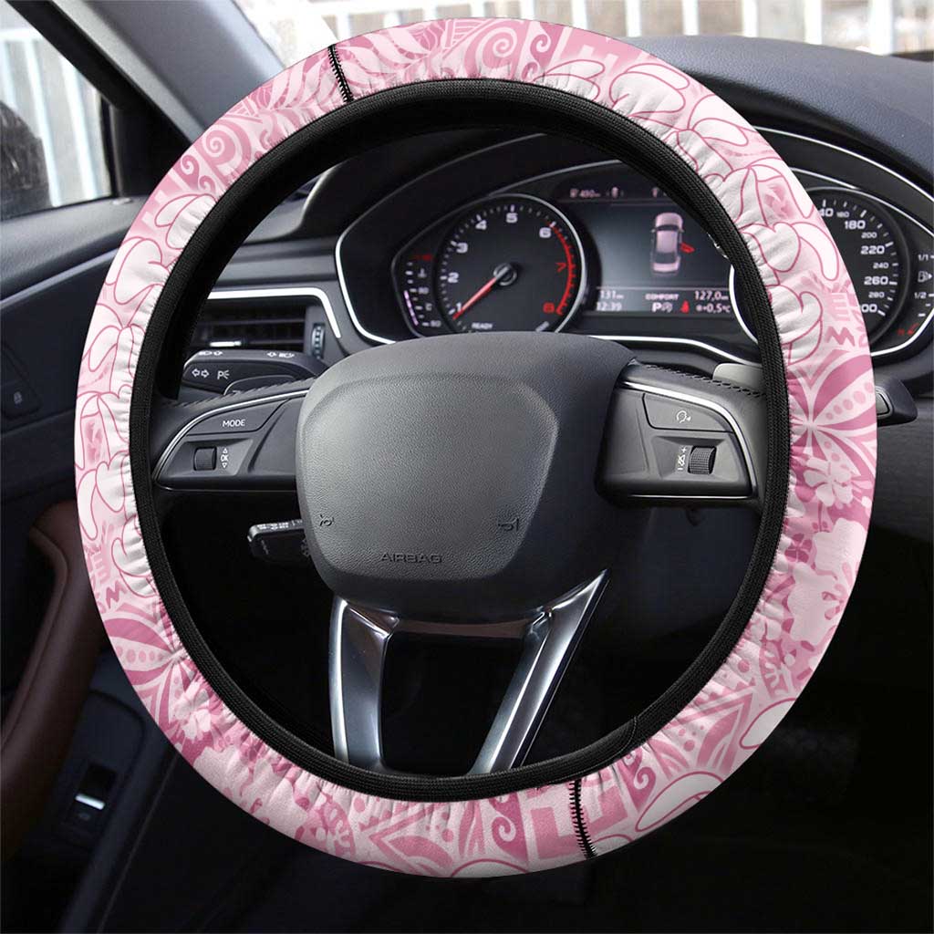 Pink Puakenikeni and Maile Lei Steering Wheel Cover Hawaiian Style Tribal Tapa Double Strand Lei
