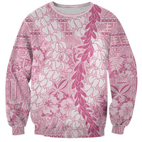 Pink Puakenikeni and Maile Lei Sweatshirt Hawaiian Style Tribal Tapa Double Strand Lei