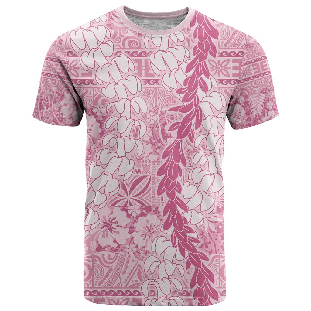 Pink Puakenikeni and Maile Lei T Shirt Hawaiian Style Tribal Tapa Double Strand Lei