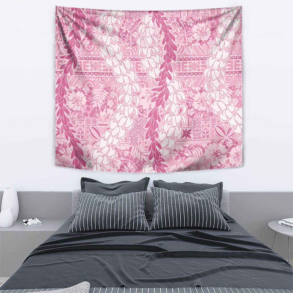 Pink Puakenikeni and Maile Lei Tapestry Hawaiian Style Tribal Tapa Double Strand Lei