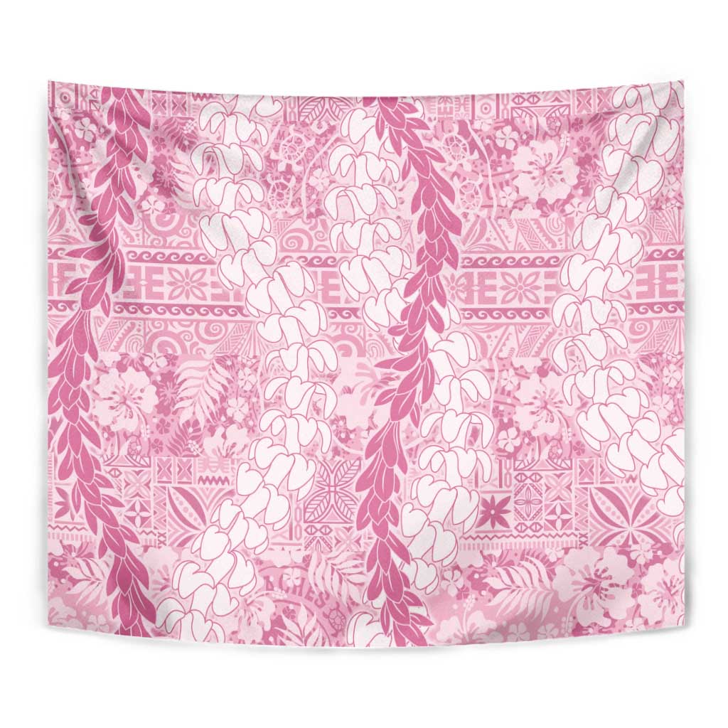 Pink Puakenikeni and Maile Lei Tapestry Hawaiian Style Tribal Tapa Double Strand Lei