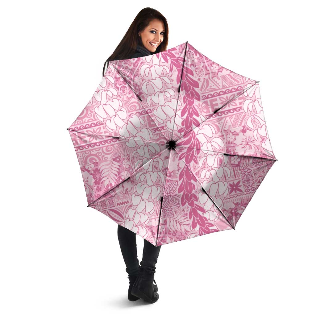 Pink Puakenikeni and Maile Lei Umbrella Hawaiian Style Tribal Tapa Double Strand Lei - Polynesian Pride