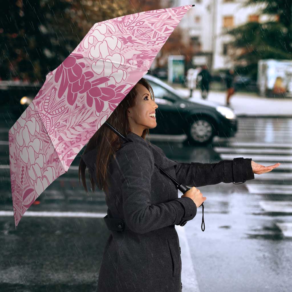 Pink Puakenikeni and Maile Lei Umbrella Hawaiian Style Tribal Tapa Double Strand Lei - Polynesian Pride