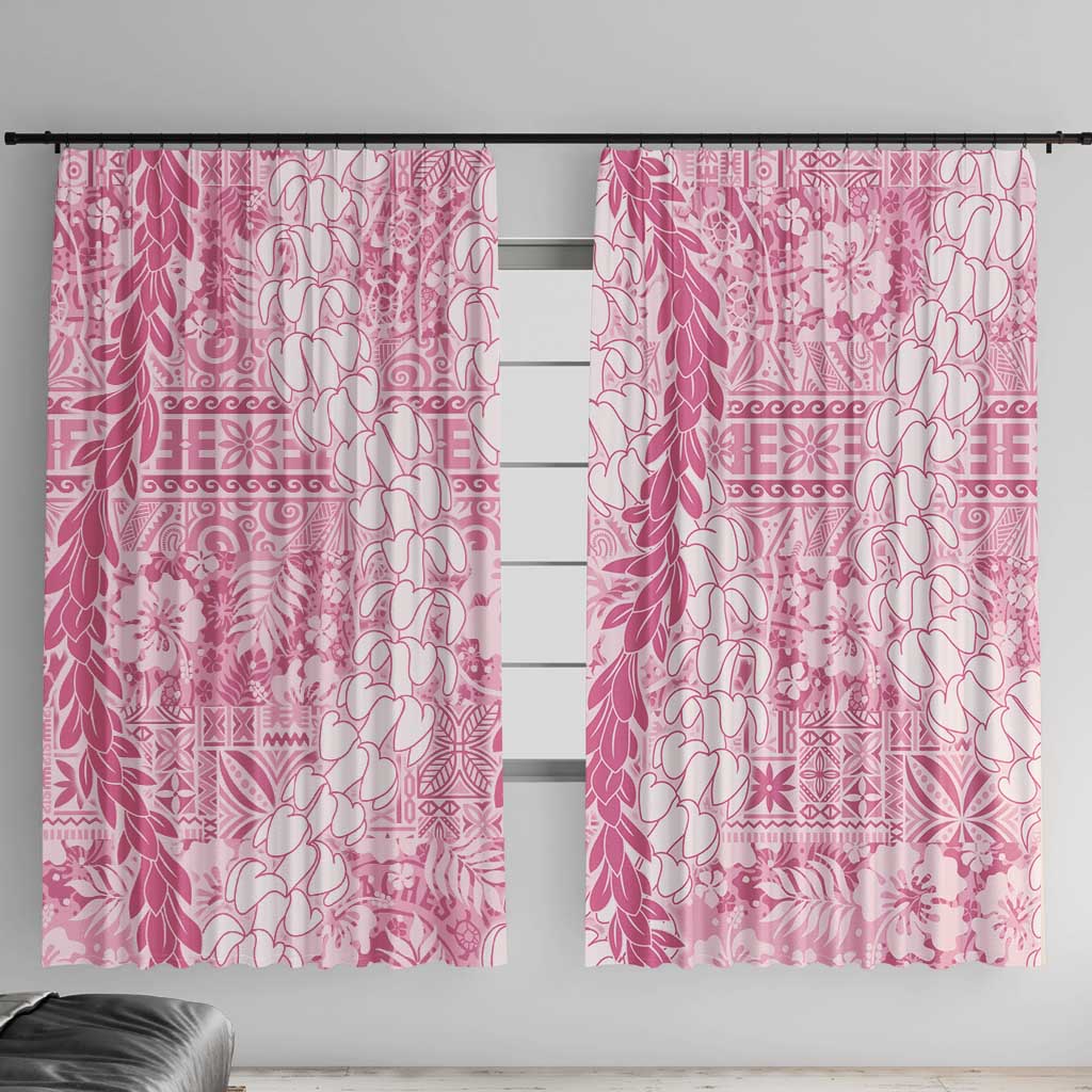 Pink Puakenikeni and Maile Lei Window Curtain Hawaiian Style Tribal Tapa Double Strand Lei LT9 With Hooks Pink - Polynesian Pride