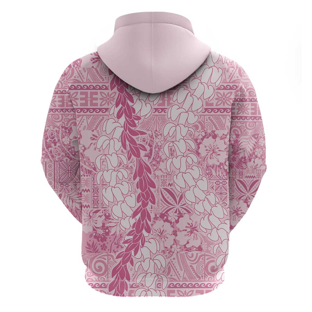 Pink Puakenikeni and Maile Lei Zip Hoodie Hawaiian Style Tribal Tapa Double Strand Lei