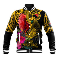 Personalised Papua New Guinea Rugby Baseball Jacket PNG Kumuls Champions Pacific Bowl LT9 Unisex Gold - Polynesian Pride