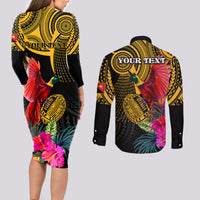 Personalised Papua New Guinea Rugby Couples Matching Long Sleeve Bodycon Dress and Long Sleeve Button Shirt PNG Kumuls Champions Pacific Bowl LT9 - Polynesian Pride