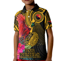 Personalised Papua New Guinea Rugby Kid Polo Shirt PNG Kumuls Champions Pacific Bowl LT9 Kid Gold - Polynesian Pride
