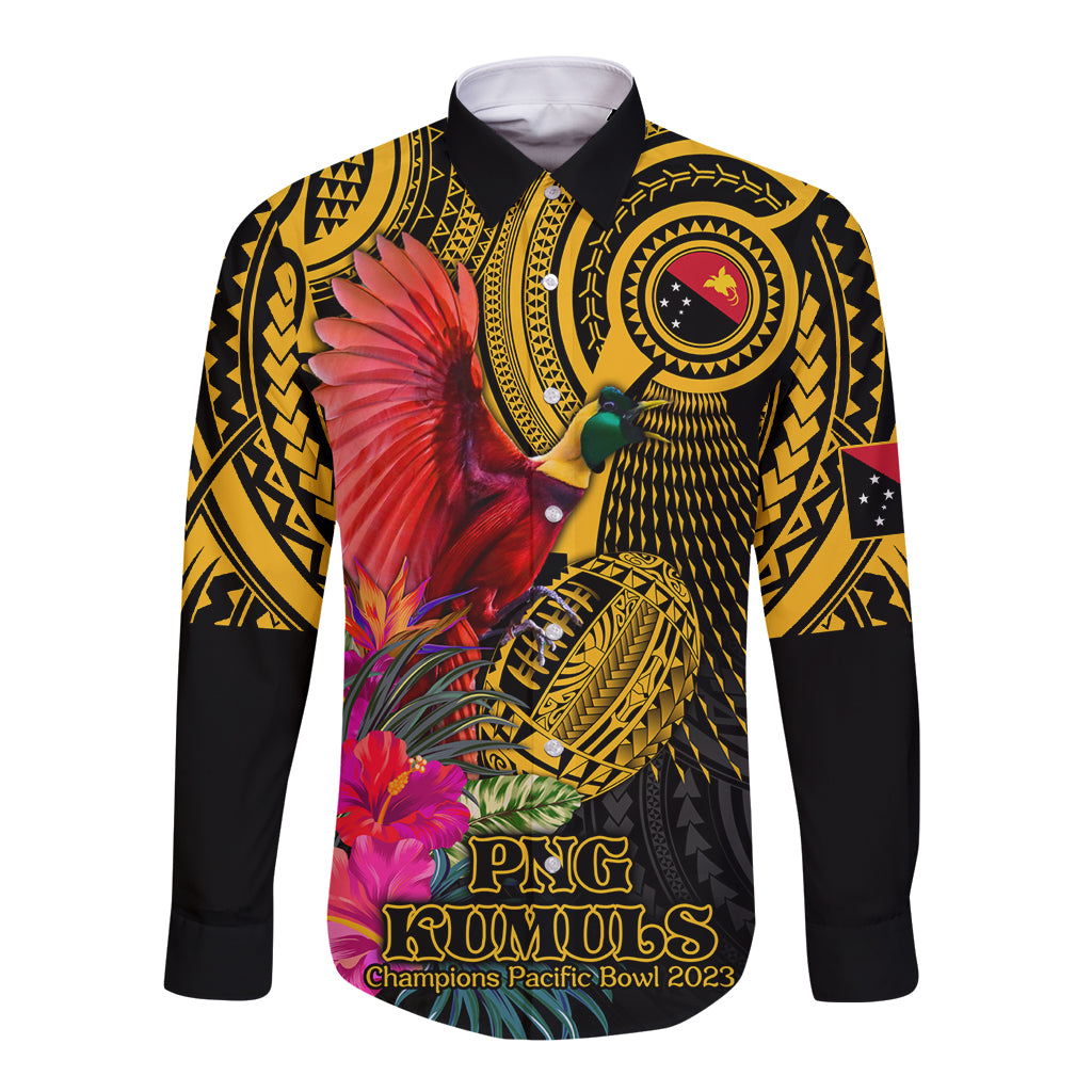 Personalised Papua New Guinea Rugby Long Sleeve Button Shirt PNG Kumuls Champions Pacific Bowl LT9 Unisex Gold - Polynesian Pride