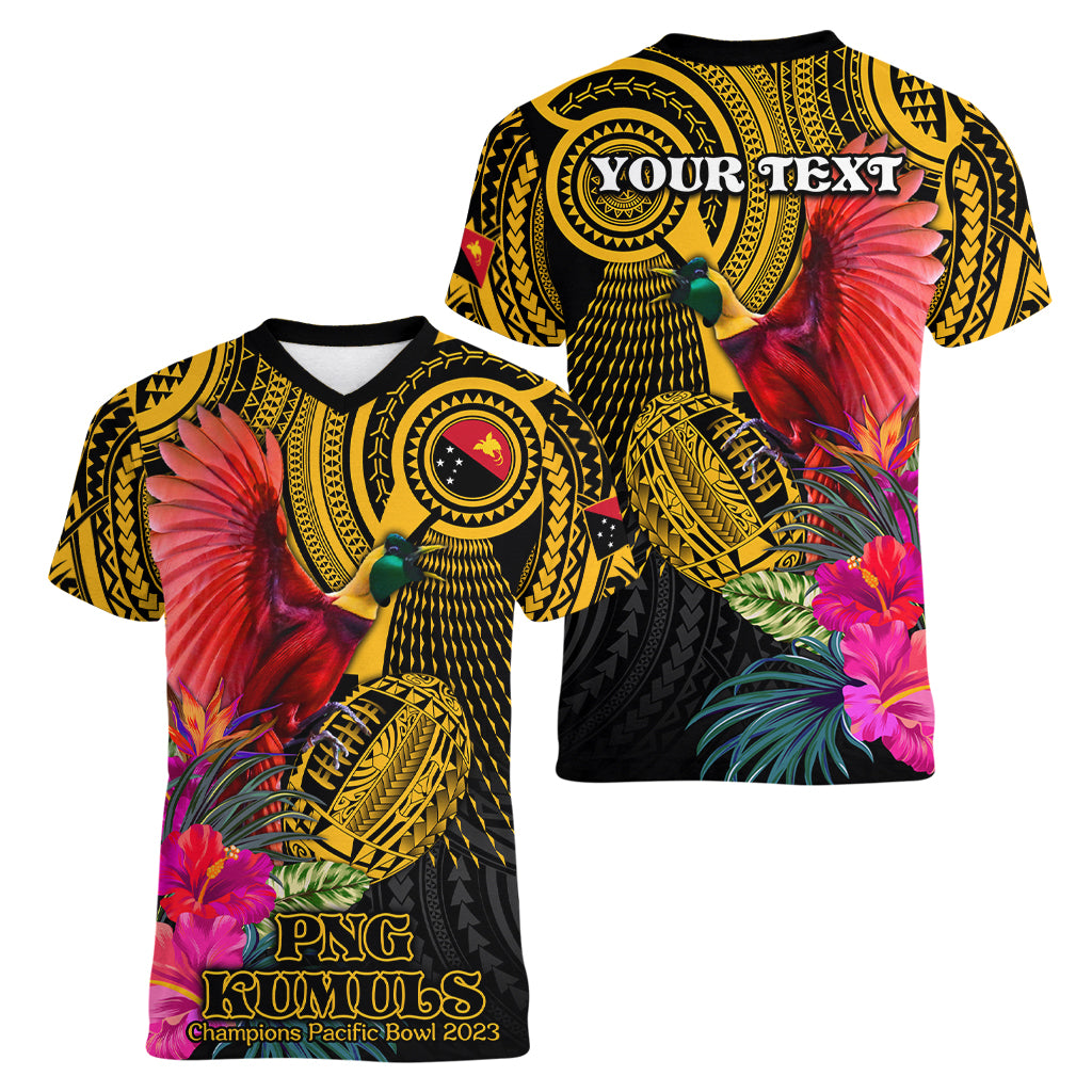 Personalised Papua New Guinea Rugby Women V Neck T Shirt PNG Kumuls Champions Pacific Bowl LT9 - Polynesian Pride