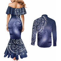 New Zealand Galaxy Fern Couples Matching Mermaid Dress and Long Sleeve Button Shirt