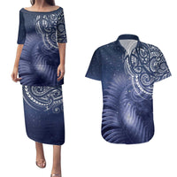 New Zealand Galaxy Fern Couples Matching Puletasi and Hawaiian Shirt