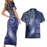 New Zealand Galaxy Fern Couples Matching Short Sleeve Bodycon Dress and Hawaiian Shirt
