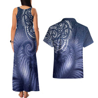 New Zealand Galaxy Fern Couples Matching Tank Maxi Dress and Hawaiian Shirt