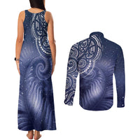 New Zealand Galaxy Fern Couples Matching Tank Maxi Dress and Long Sleeve Button Shirt
