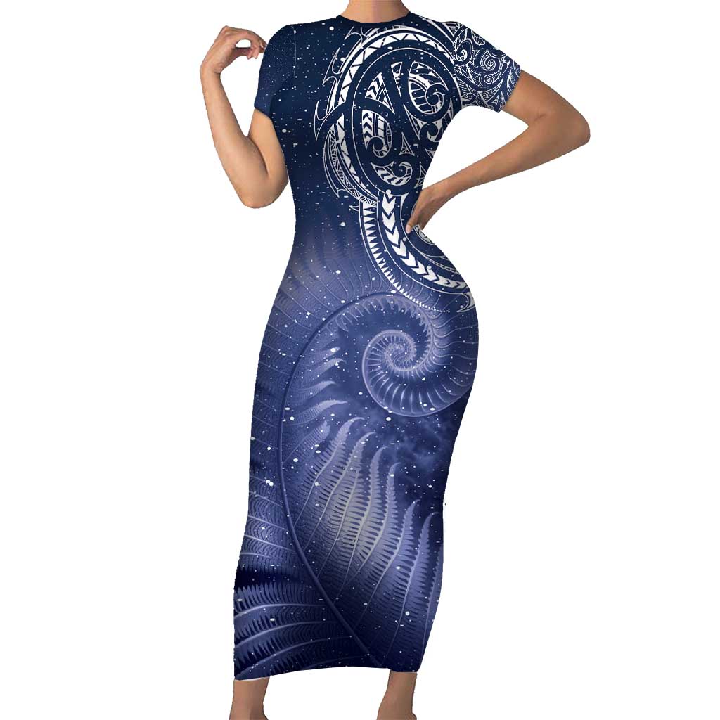 New Zealand Galaxy Fern Family Matching Short Sleeve Bodycon Dress and Hawaiian Shirt