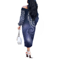 New Zealand Galaxy Fern Off The Shoulder Long Sleeve Dress LT9 - Polynesian Pride