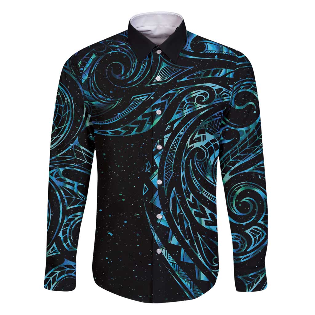 New Zealand Tribal Tattoo Family Matching Puletasi and Hawaiian Shirt With Matariki Art LT9 Dad's Shirt - Long Sleeve Galaxy - Polynesian Pride