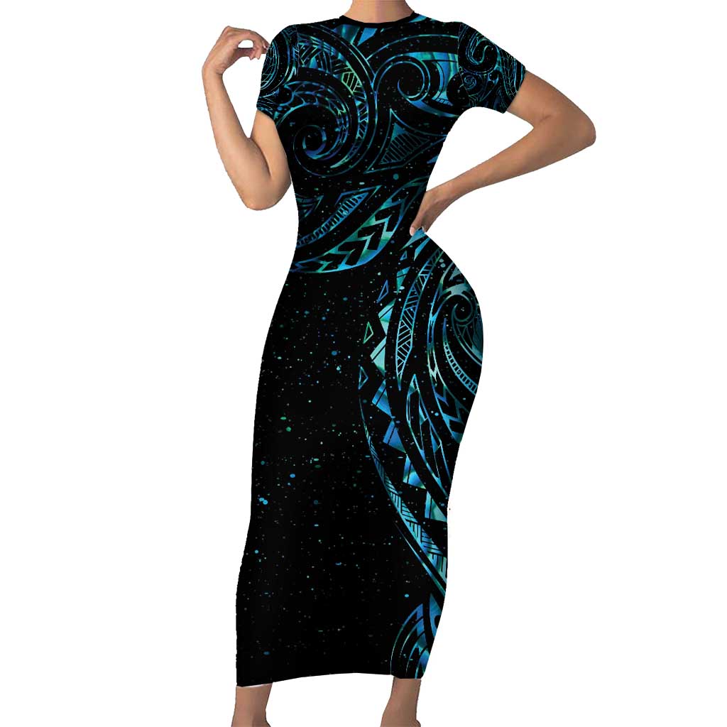 New Zealand Tribal Tattoo Family Matching Short Sleeve Bodycon Dress and Hawaiian Shirt With Matariki Art LT9 Mom's Dress Galaxy - Polynesian Pride