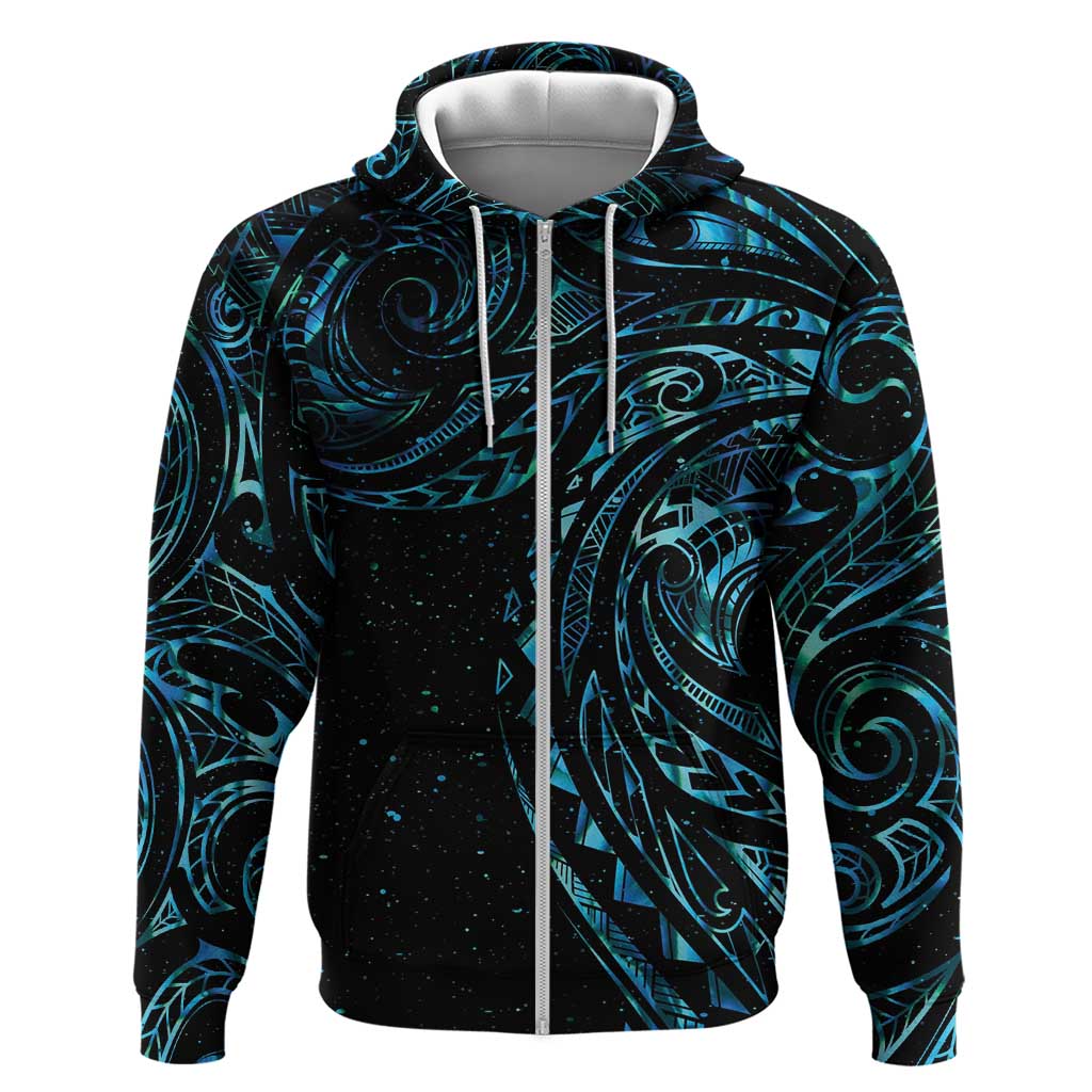 New Zealand Tribal Tattoo Hoodie With Matariki Art LT9 Zip Hoodie Galaxy - Polynesian Pride