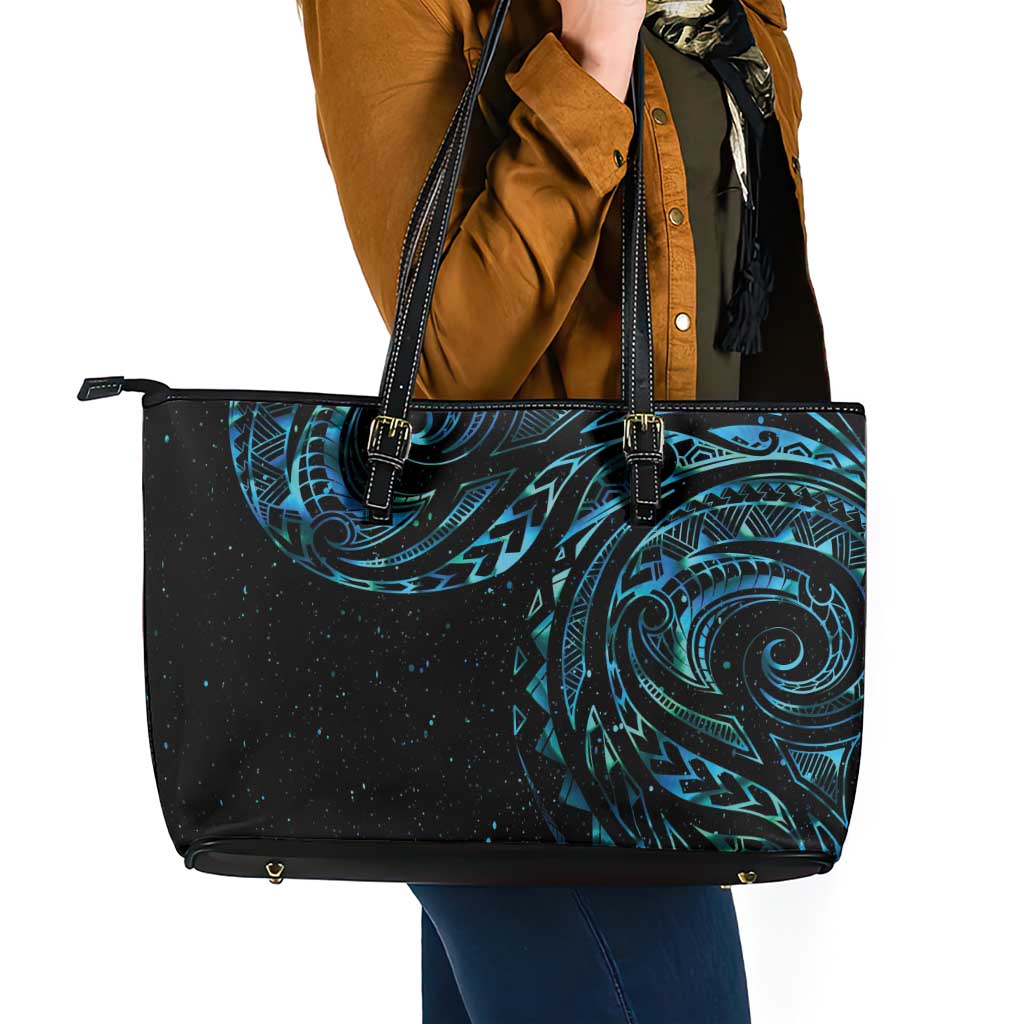 New Zealand Tribal Tattoo Leather Tote Bag With Matariki Art LT9 - Polynesian Pride