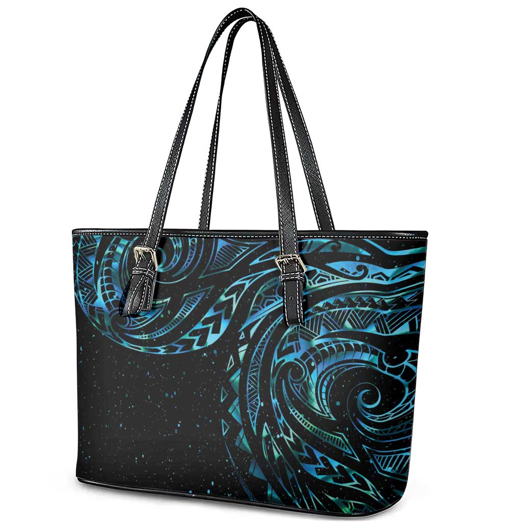 New Zealand Tribal Tattoo Leather Tote Bag With Matariki Art LT9 - Polynesian Pride