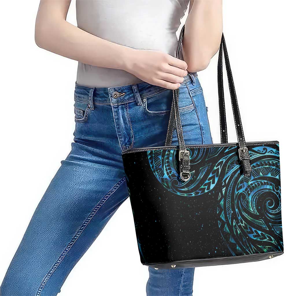 New Zealand Tribal Tattoo Leather Tote Bag With Matariki Art LT9 - Polynesian Pride