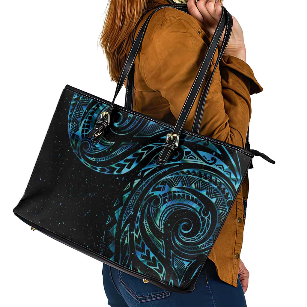 New Zealand Tribal Tattoo Leather Tote Bag With Matariki Art LT9 - Polynesian Pride