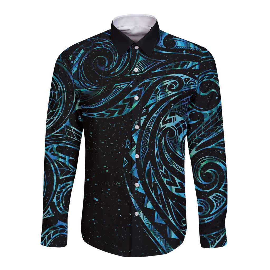 New Zealand Tribal Tattoo Long Sleeve Button Shirt With Matariki Art LT9 Unisex Galaxy - Polynesian Pride